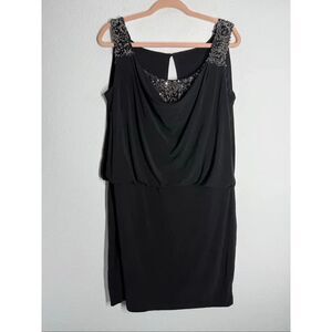 Night Way Women’s Bohemian Retro Black Mini Dress Sequins Trim Size 12